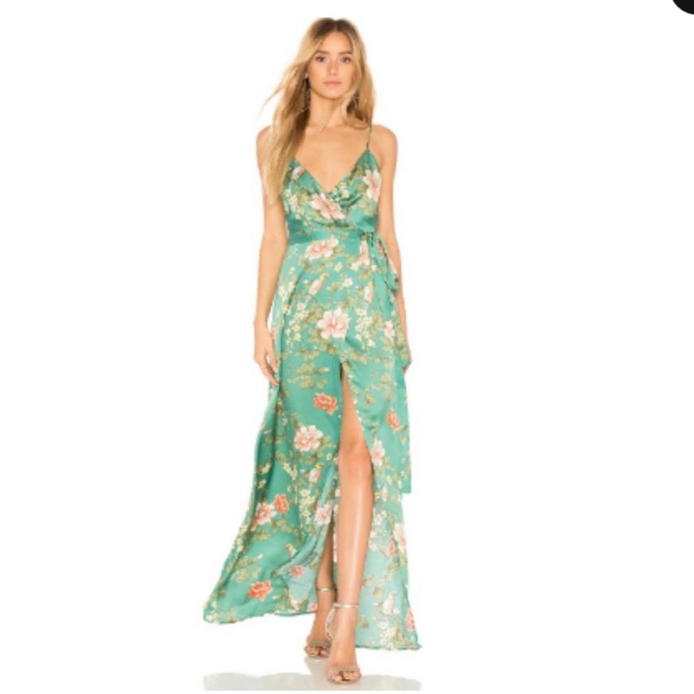 Long spaghetti strap wrap dress